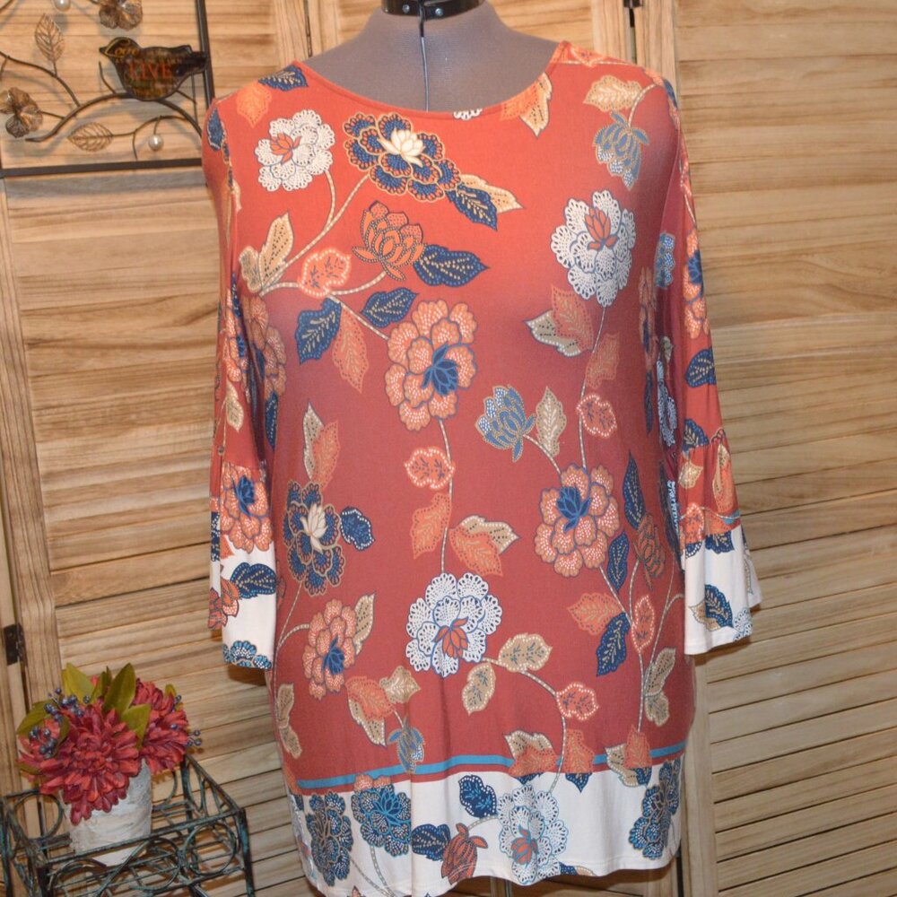 Ruby Rd. Woman 1X Rust Floral L/S Tunic